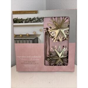 Cupcakes & Cashmere Metal Snowflakes Stars Garland Gold Christmas Holiday 6ft